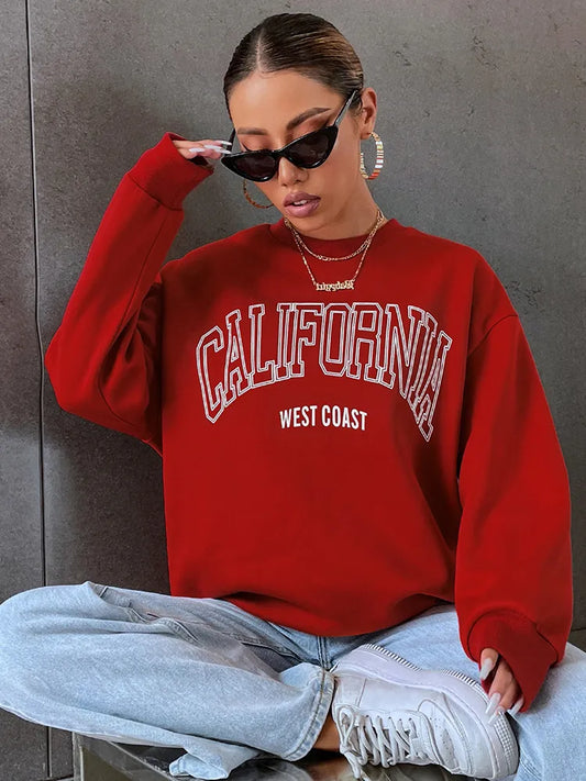 Korean Trend Woman Sweatshirts California West Coast Print Female hoodie Long Sleeves O-neck Pullovers Sporty and Rich Clothing